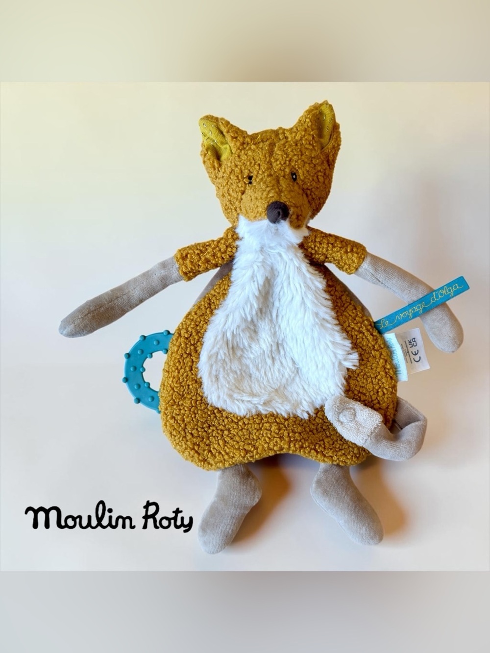 Moulin Roty Le Voyage D'olga Fox Baby Comforter Pacifier Holder Mustard